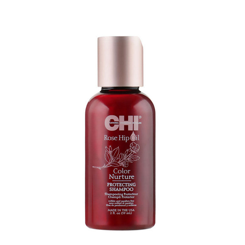 CHI saugantis dažytų plaukų spalvą šampūnas su keratinu ir rožių aliejumi Rose Hip Oil Color Nurture Protecting